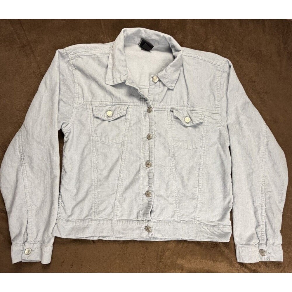 Ouray Sportswear women Trucker Jacket Light Gray XL Button Pockets Collared